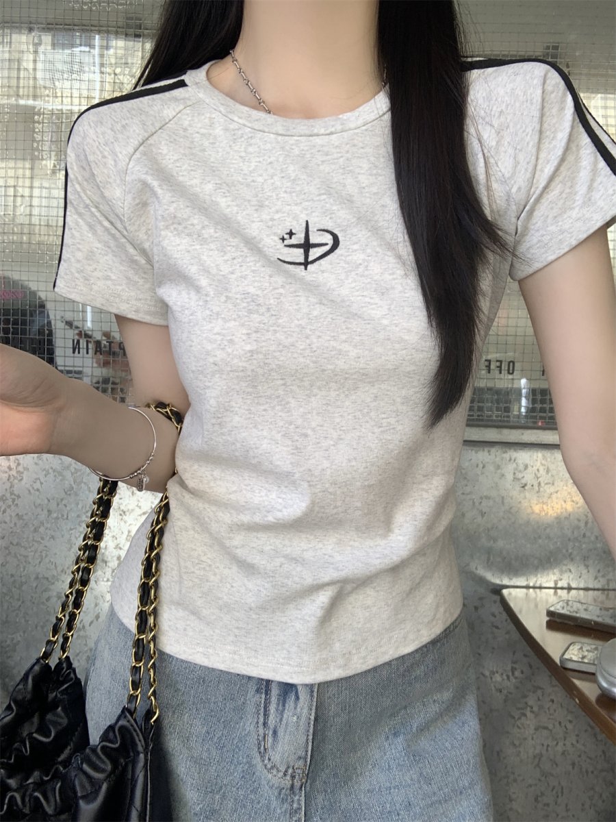 Vapetix S-L Real shot of summer Korean style round neck raglan hot girl bar embroidery design pure cotton short – Bild 8