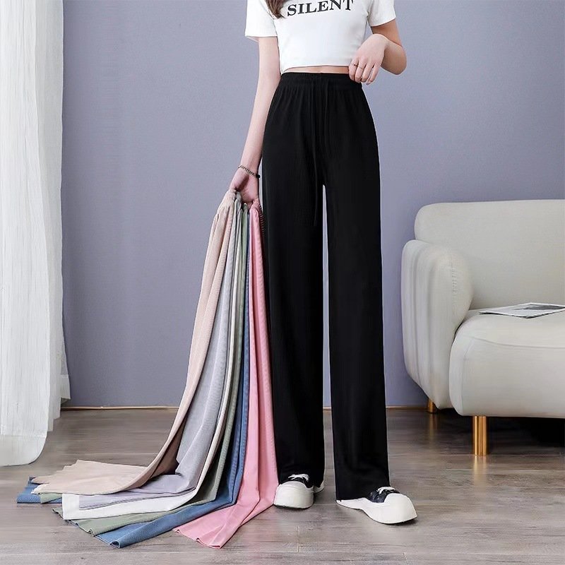 Vapetix S-XXXL Women's pants summer women's foreign trade ice silk wide-leg pants new style thin small stature han – Bild 9