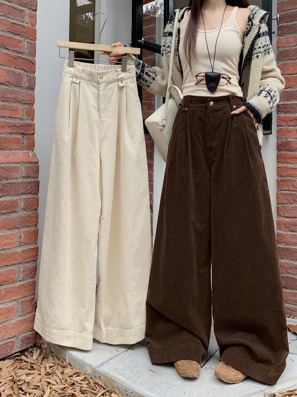 Vapetix S-L Actual shot corduroy loose retro high-waisted straight-leg casual pants solid color versatile women – Bild 9