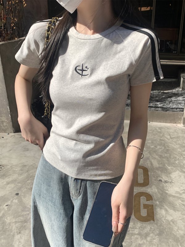 Vapetix S-L Real shot of summer Korean style round neck raglan hot girl bar embroidery design pure cotton short – Bild 9