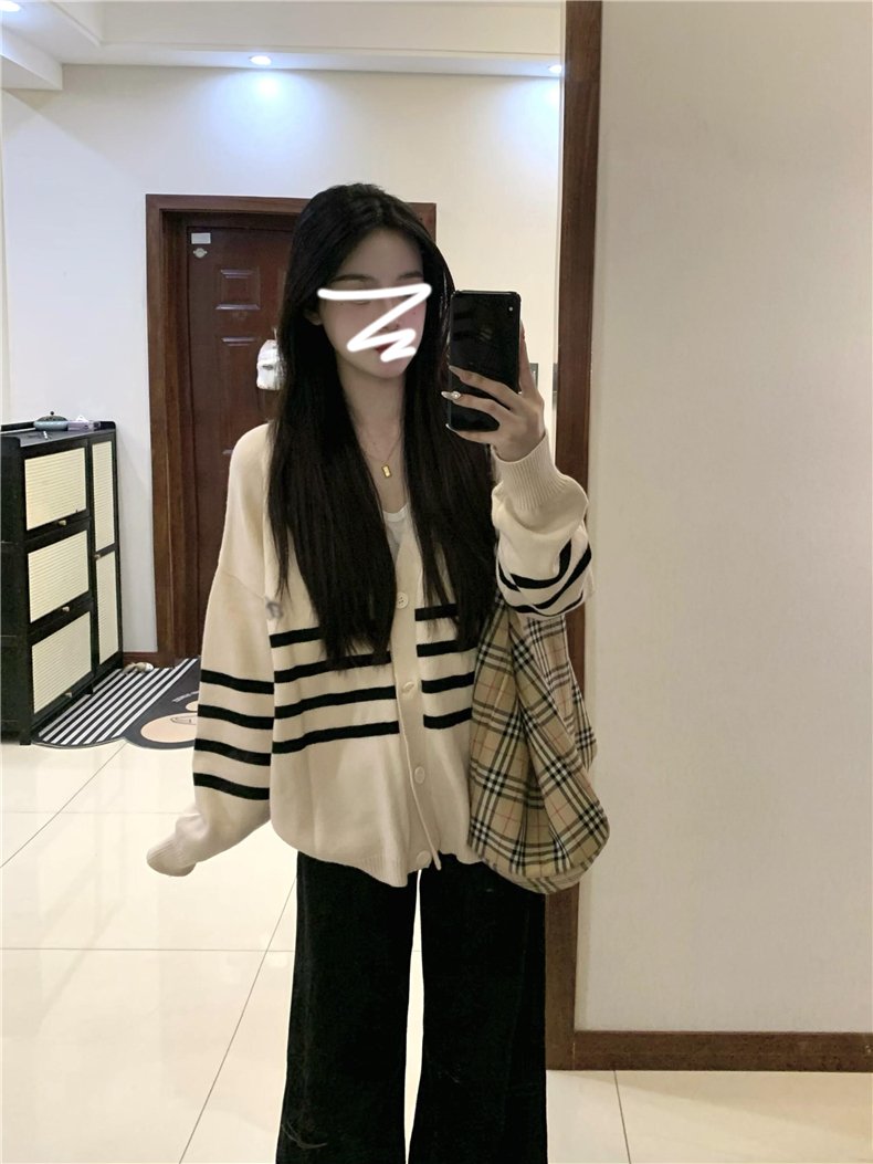 Vapetix S-XL Lazily styled, high-end striped knit sweater coat for women, suitable for autumn and winter, early – Bild 8