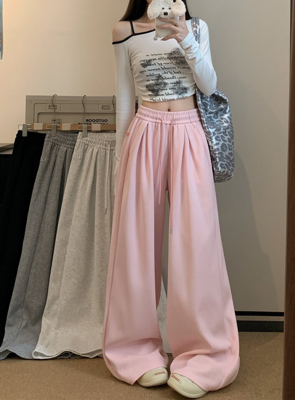 Vapetix S-XL ! Live Shot! 2025 New Wide Leg Pants Drawstring Lacing Loose Waist Casual Loose Embroidered Sweatpa – Bild 9