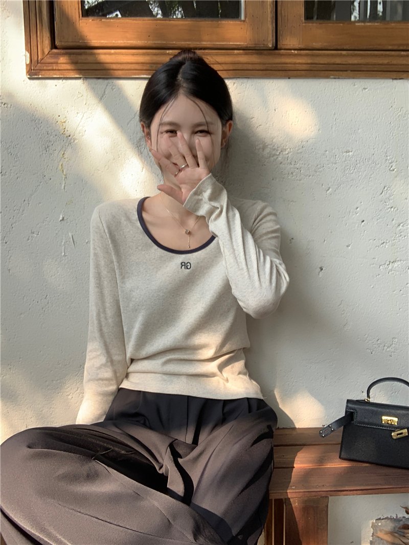 Vapetix One size fits all-One size fits all Actual shot~Korean style simple and versatile round neck autumn letter print contrast color long-sl – Bild 8