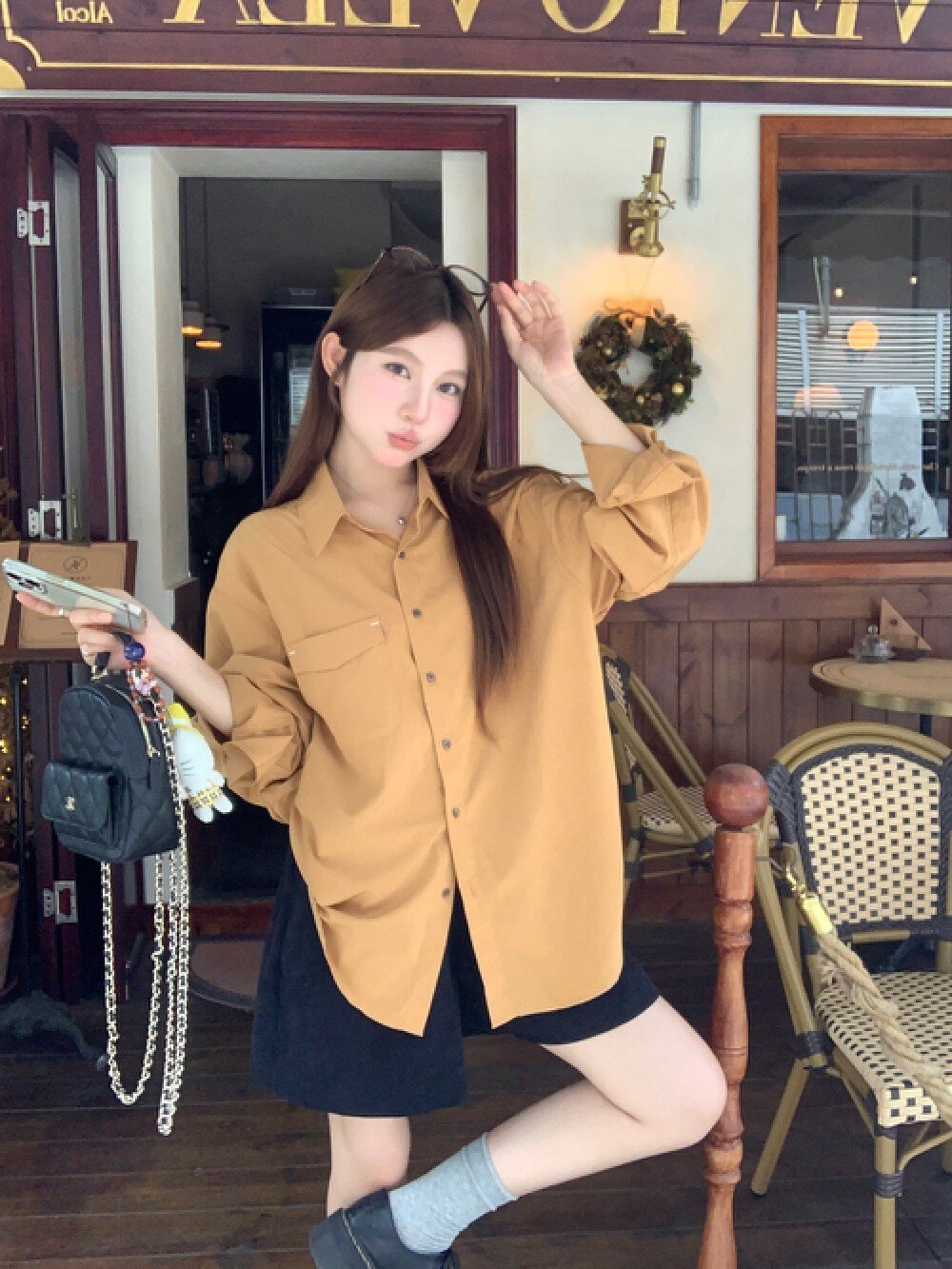 Vapetix Free Size-Free Size Photographed Korean-style retro relaxed fit thin women's autumn casual versatile long-sleeved top – Bild 7