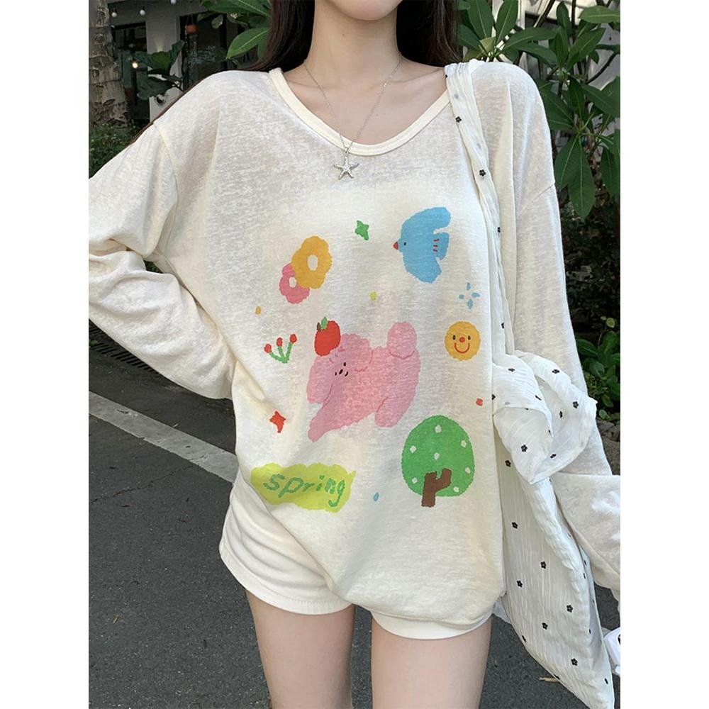 Vapetix S-XL Women's Design Print Relaxed Style Sheer Long-Sleeve Cross-Shoulder Sun Protective Cover-up from Gu – Bild 9