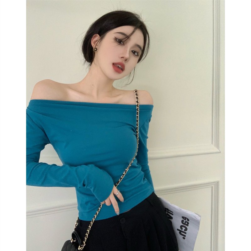 Vapetix One size fits all-One size fits all Actual shot ~ one-line collar, off-shoulder inner bottoming shirt, autumn new long-sleeved tight-fi - 图片 9