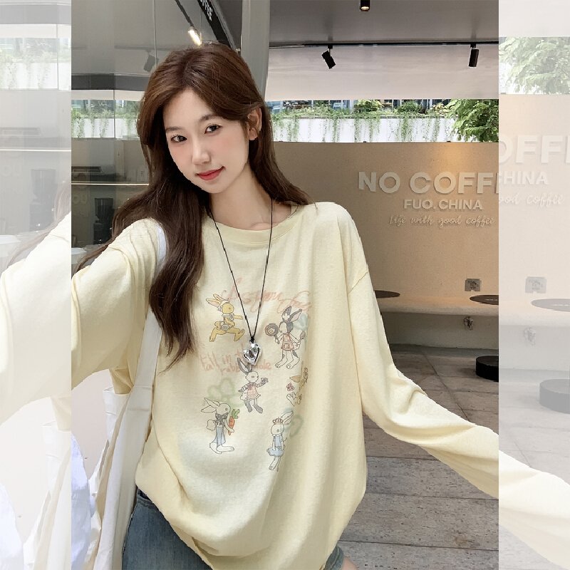 Vapetix Free Size-Free Size Photographed yellow round neck cartoon sun protection jacket t-shirt long sleeve women's summer new – Bild 8