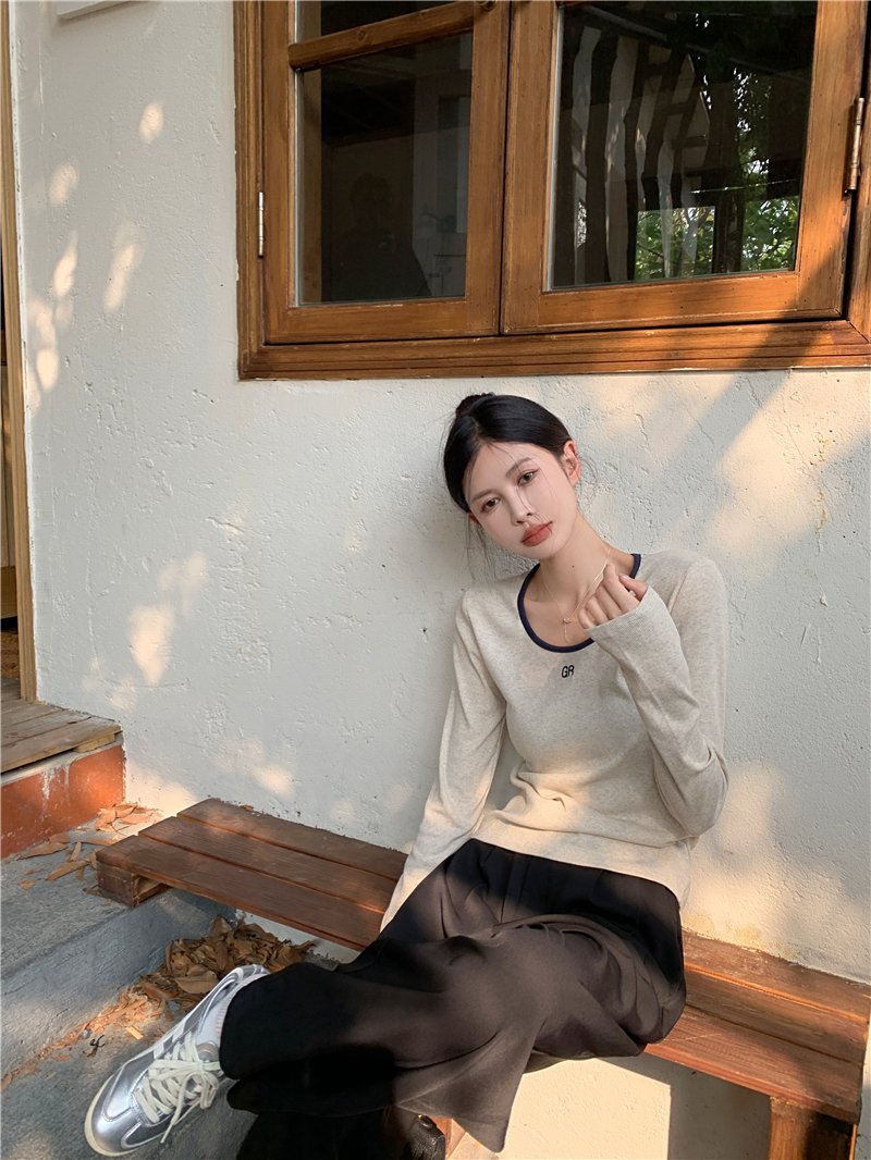 Vapetix One size fits all-One size fits all Actual shot~Korean style simple and versatile round neck autumn letter print contrast color long-sl – Bild 9