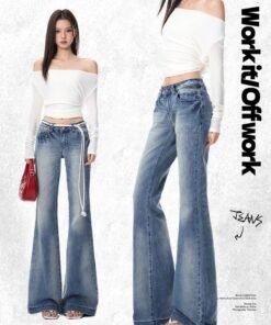 Vapetix XS-XL Washable Blue Low-Waist Flared Women's Jeans 2025 Autumn New Style American Non-Stick Slimming Deni