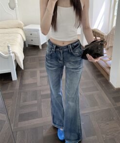 Vapetix XS-XL Real-shot #Cat-Whisker Washed Slim-Fit Flared Denim Pants for Women | Summer New Arrival | American