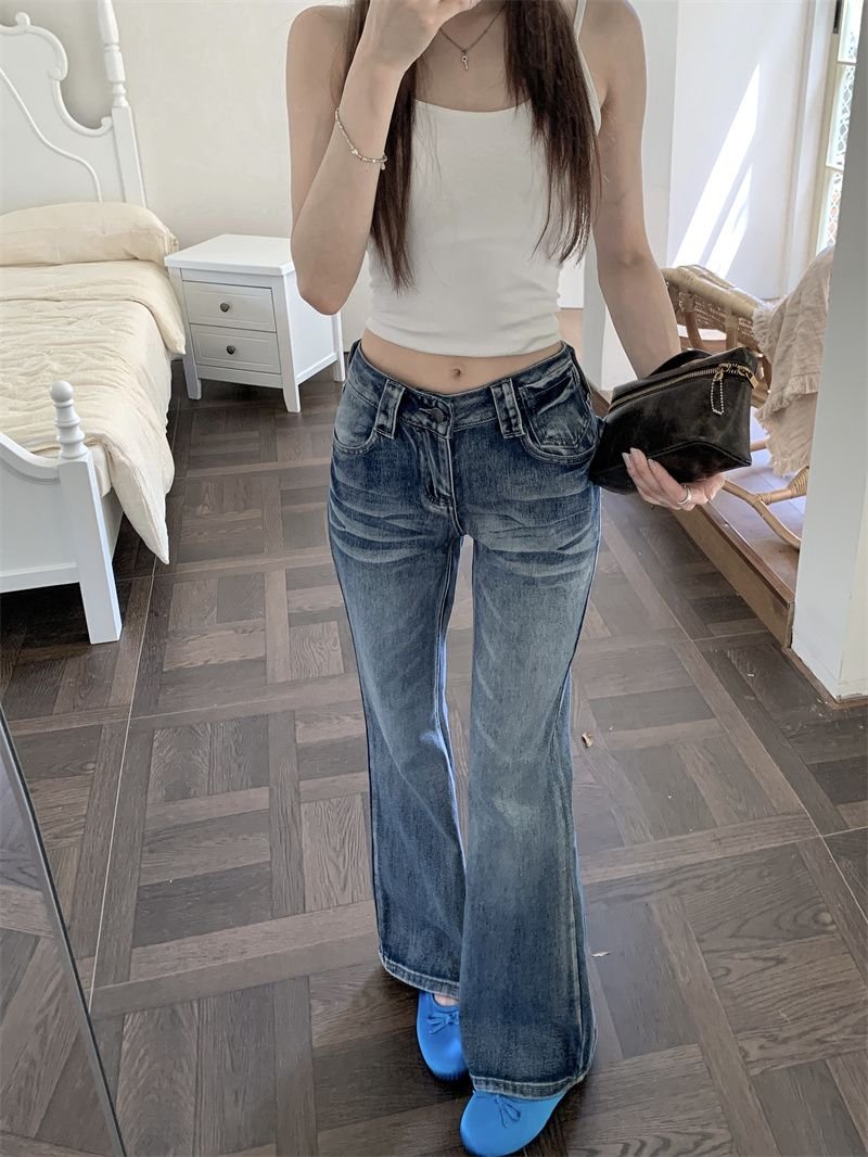 Vapetix XS-XL Real-shot #Cat-Whisker Washed Slim-Fit Flared Denim Pants for Women | Summer New Arrival | American