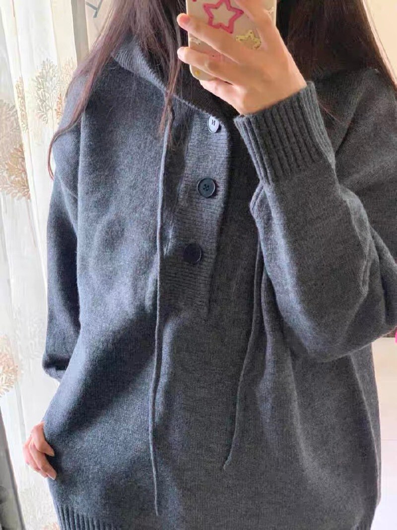 Vapetix S-XL Korean-style relaxed-fit gray hooded oversized outerwear sweater for women, 2025 fall/winter new co