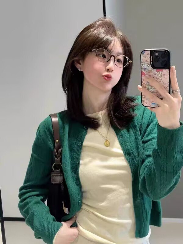 Vapetix S-L Korean-style atmosphere feel knitwear top, 2025 new autumn short sleeve lazy style sweater open jac – Bild 2