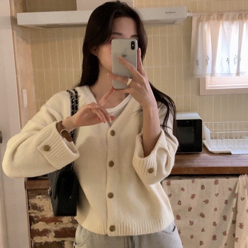 Vapetix Free Size-Free Size Korean-style gentle-wear wool niche-appeal high-end long-sleeve knit top cardigan for women—autumn