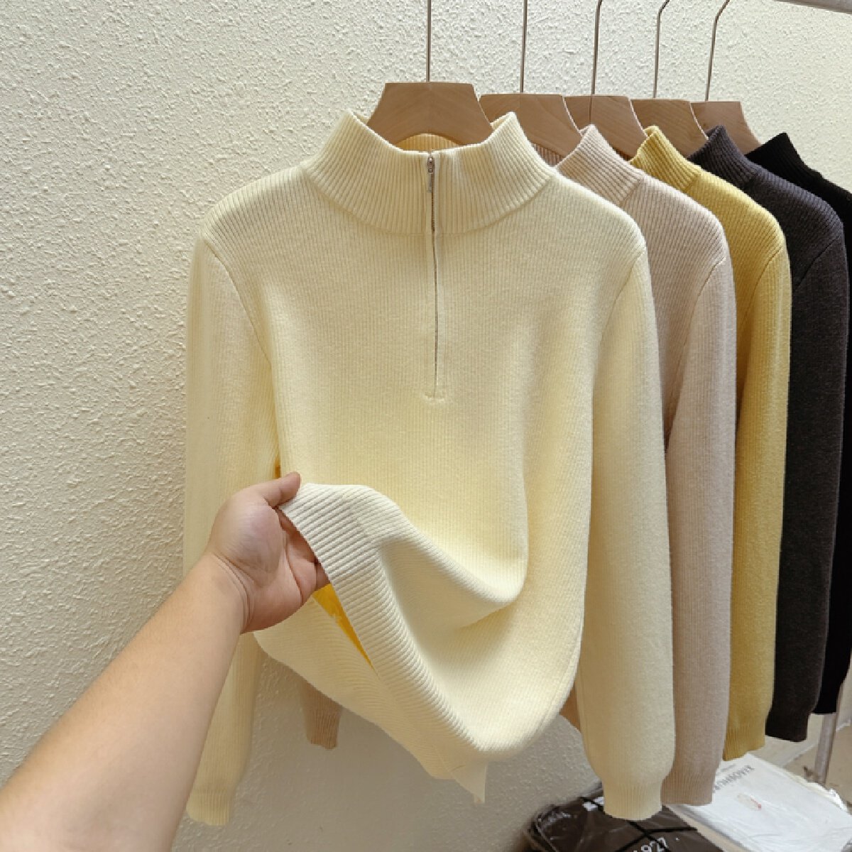 Vapetix Free Size-Free Size Real-shot Fleece-Integrated Mock-Neck Zip-Up Knit Sweater for Women – Thickened & Padded Fall/Winte – Bild 2