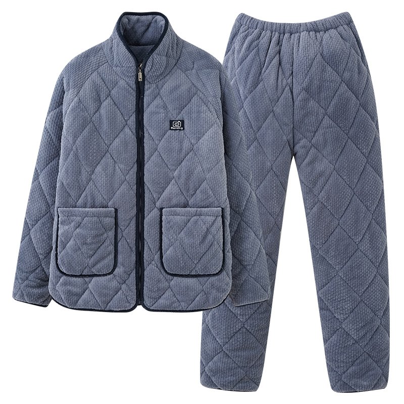 Vapetix L-XXXL Winter New Fleece Men's Warm Thicken Collar Double Long Pajamas Set for Men Home Clothes Set Wearab