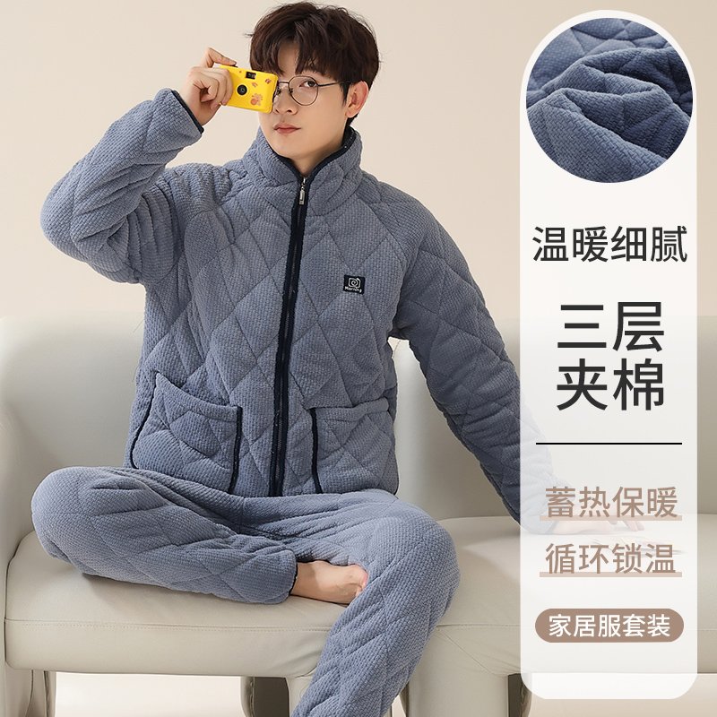 Vapetix L-XXXL Winter New Fleece Men's Warm Thicken Collar Double Long Pajamas Set for Men Home Clothes Set Wearab – Bild 5