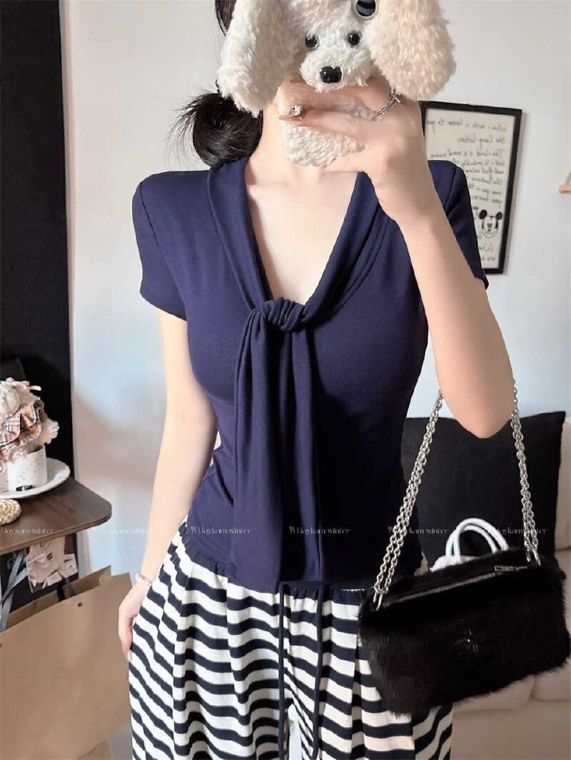 Vapetix Free Size-Free Size Detail New Pure Desire Mature Strappy Deep V-Neck Short Sleeve Versatile Slimming One-Piece with Br – Bild 2