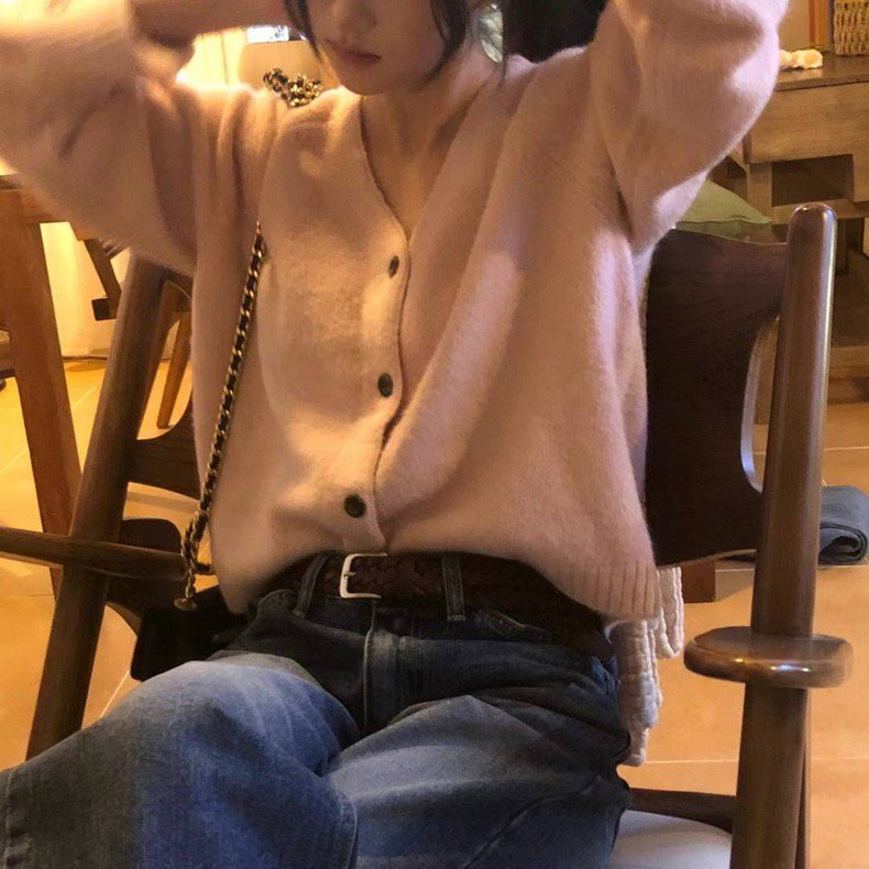 Vapetix Free Size-Free Size Korean-style gentle-wear wool niche-appeal high-end long-sleeve knit top cardigan for women—autumn – Bild 2