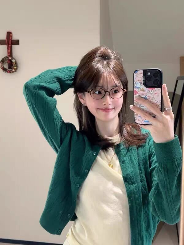 Vapetix S-L Korean-style atmosphere feel knitwear top, 2025 new autumn short sleeve lazy style sweater open jac – Bild 3