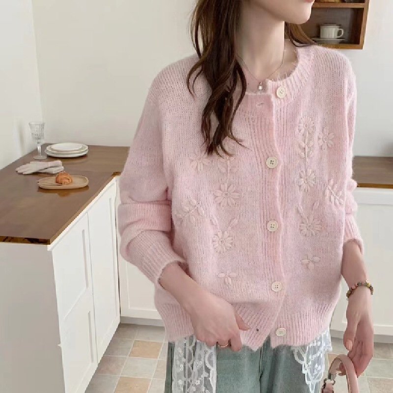 Vapetix Free Size-Free Size Women's Korean Style Knit Cardigan Sweater Coat, Loose and Versatile Outerwear Top for Autumn and W – Bild 2