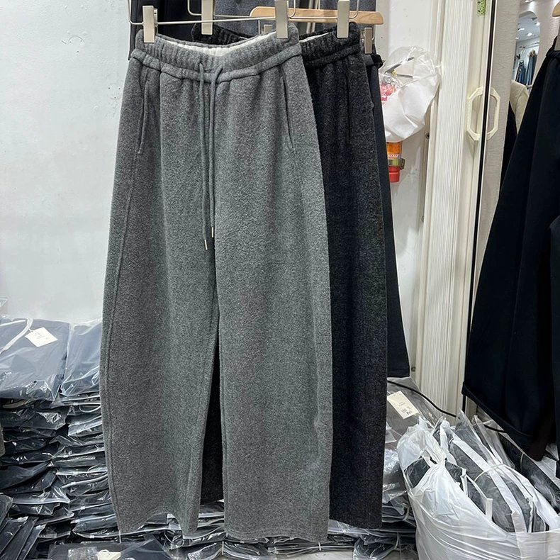 Vapetix M-2XL Women's Loose Straight-Cut Wool Knit Lounge Pants with Drawstring and Fleece Lining - New Autumn/Wi - 图片 2
