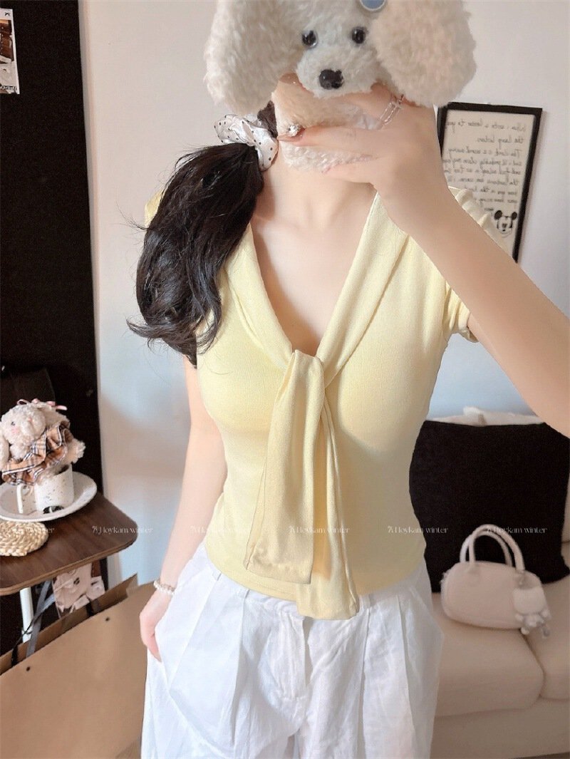 Vapetix Free Size-Free Size Detail New Pure Desire Mature Strappy Deep V-Neck Short Sleeve Versatile Slimming One-Piece with Br – Bild 3