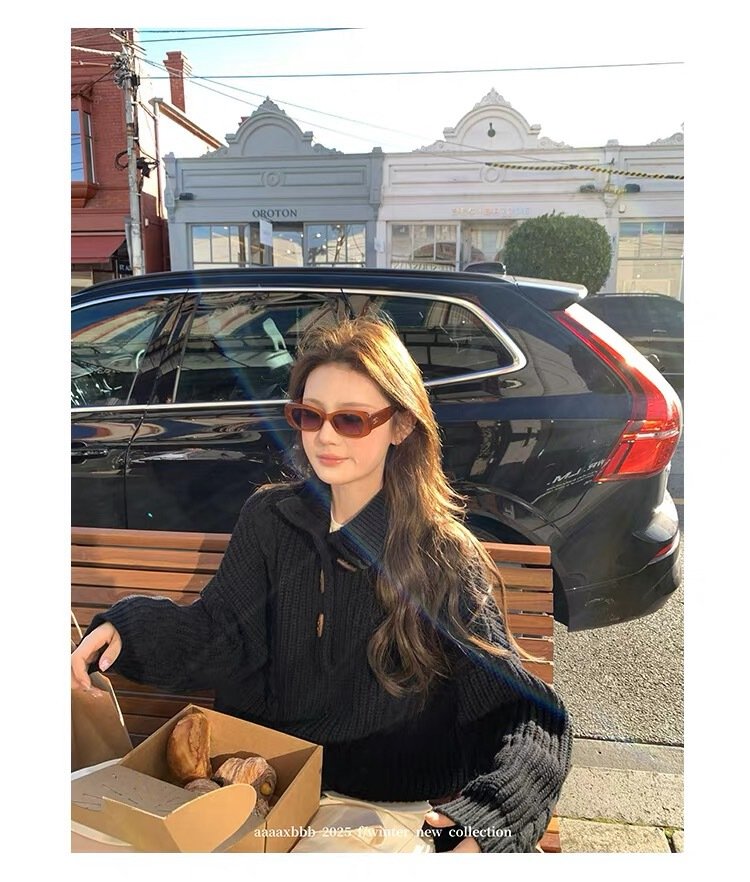 Vapetix Free Size-Free Size aaaaxbbb Jeju Orange Wine, Cane Sugar Knitted Sweater Hooded Button High Collar 2way Casual Korean