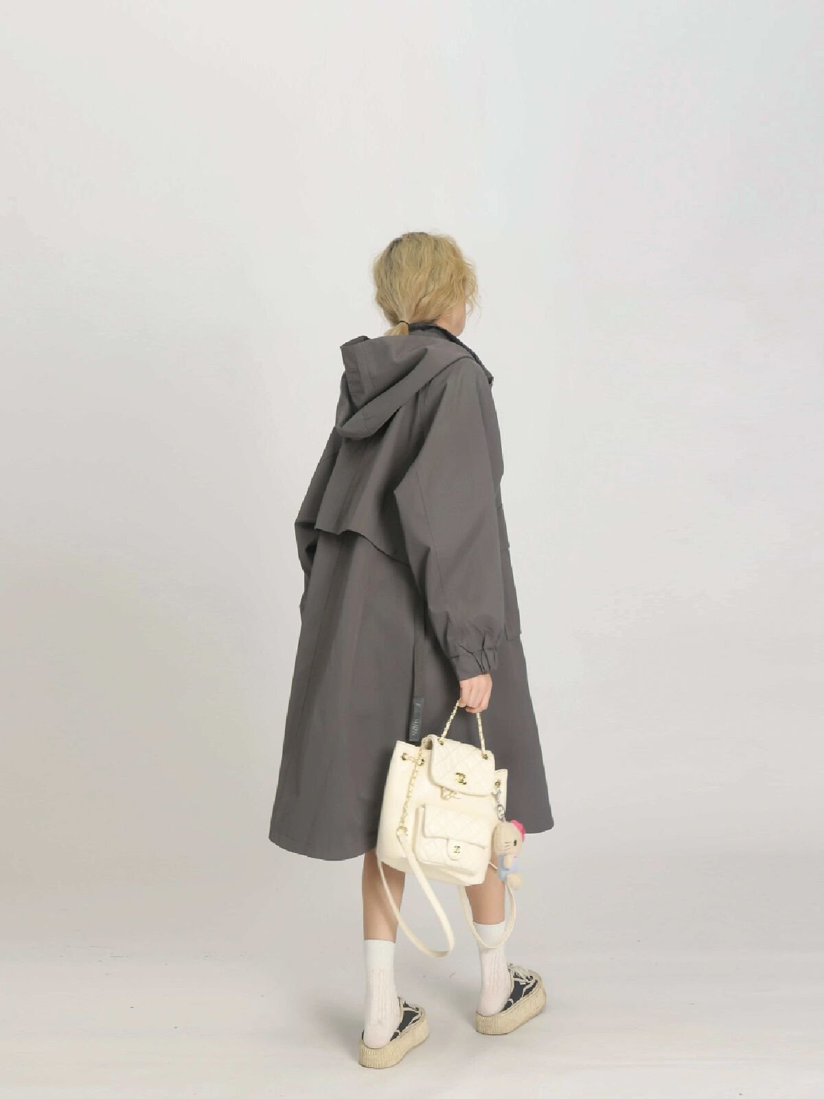 Vapetix S-2XL Grey Hooded Windbreaker Jacket for Women 2025 Spring and Autumn New Korean Style Loose Short Figure