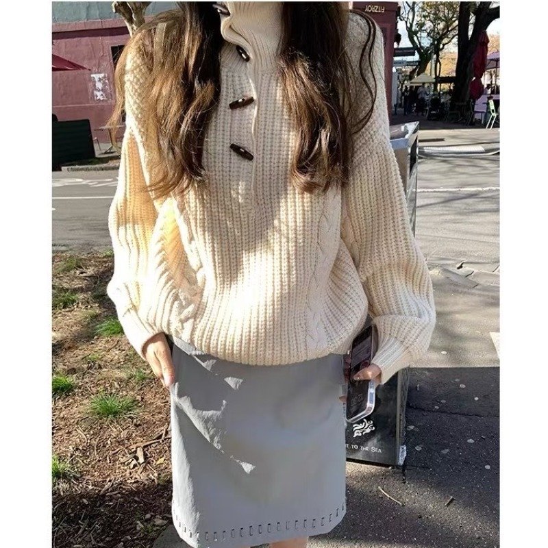 Vapetix Free Size-Free Size aaaaxbbb Jeju Orange Wine, Cane Sugar Knitted Sweater Hooded Button High Collar 2way Casual Korean – Bild 4