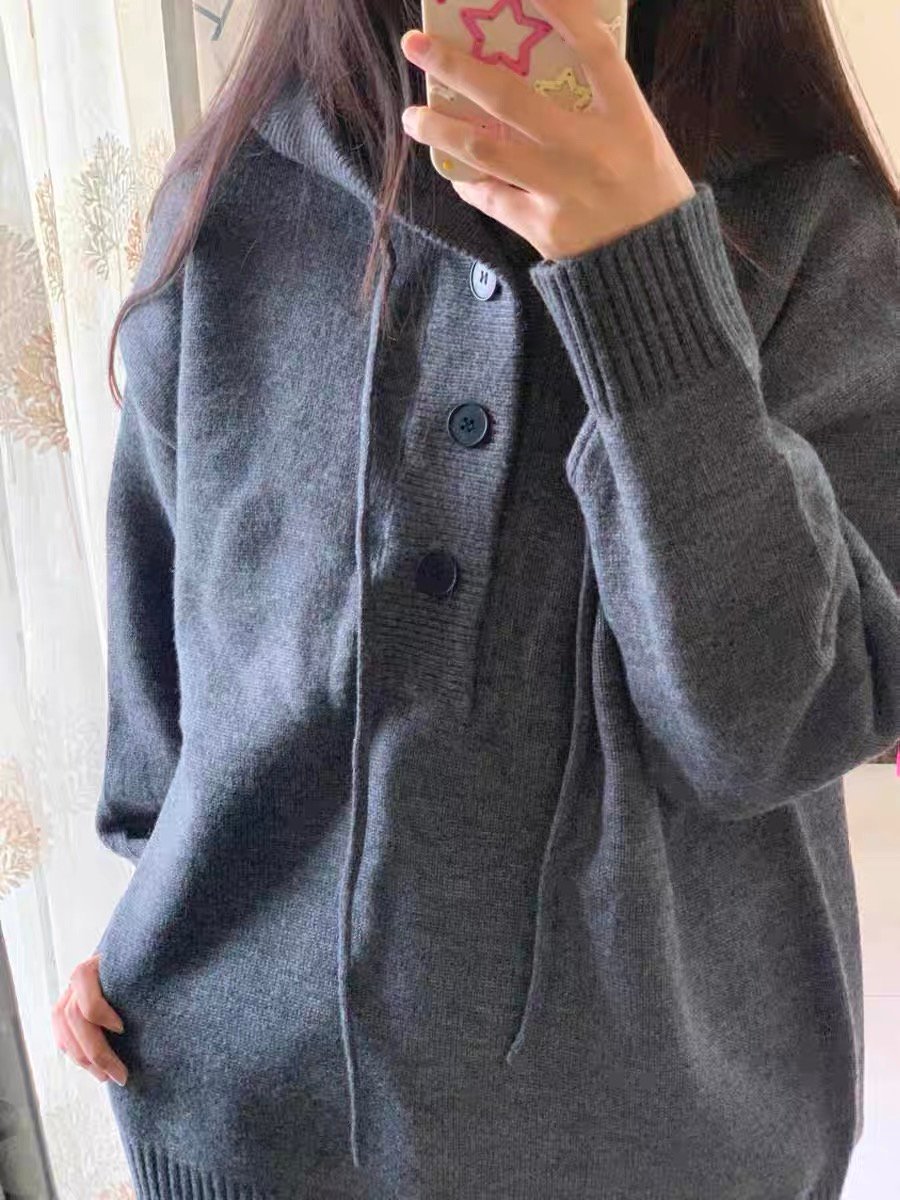 Vapetix S-XL Korean-style relaxed-fit gray hooded oversized outerwear sweater for women, 2025 fall/winter new co – Bild 3