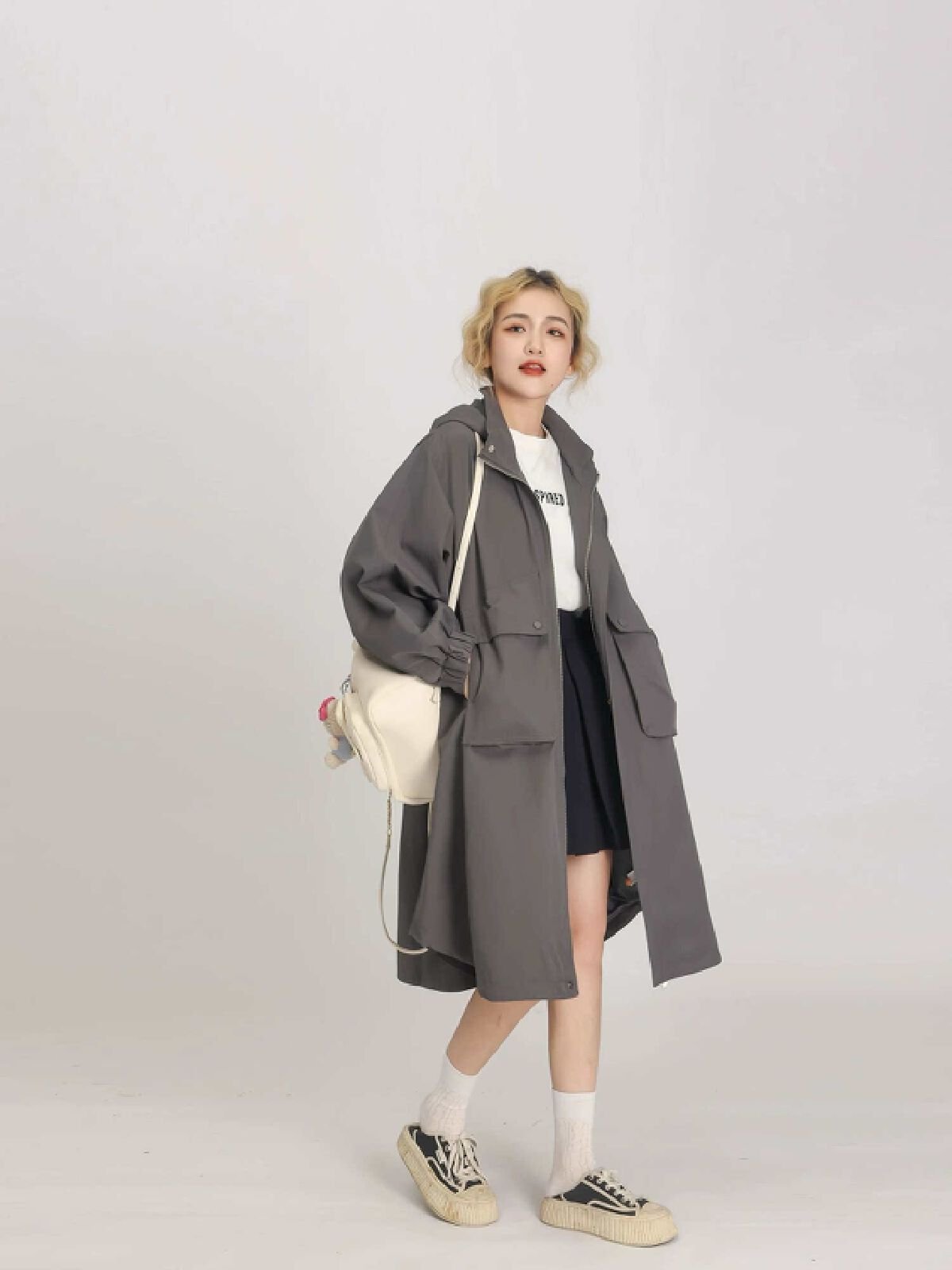 Vapetix S-2XL Grey Hooded Windbreaker Jacket for Women 2025 Spring and Autumn New Korean Style Loose Short Figure – Bild 2