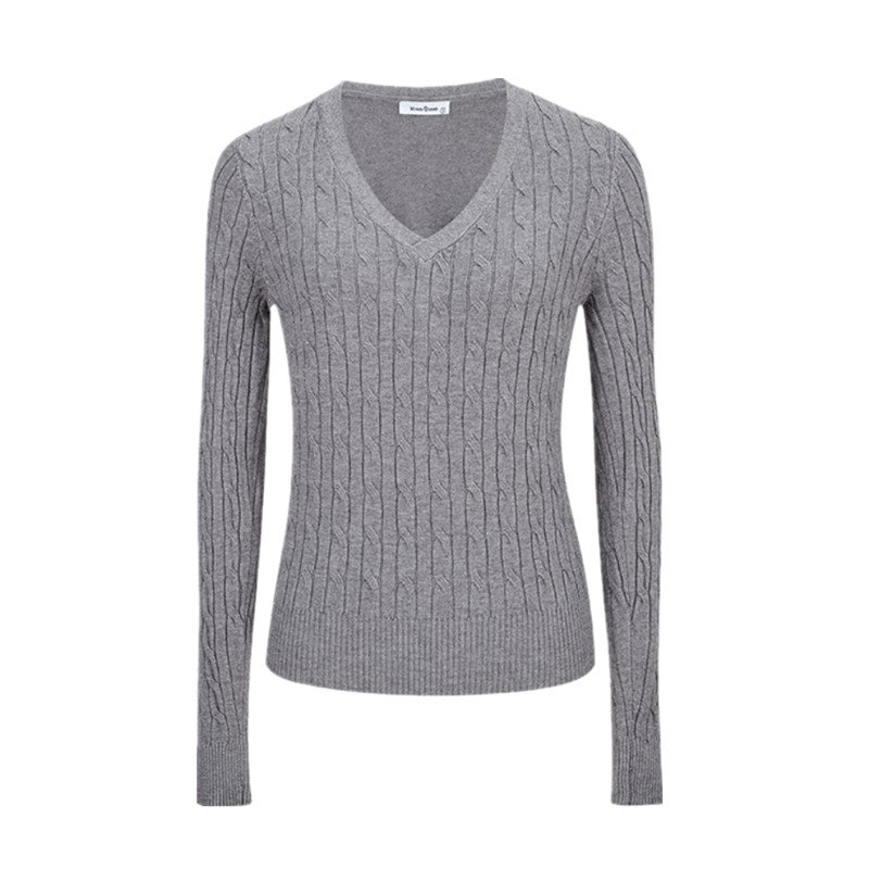 Vapetix Free Size-Free Size Simple Grey Cropped V-Neck Cable-Knit Sweater for Women – 2025 Autumn Pullover Base Layer with Long – Bild 5