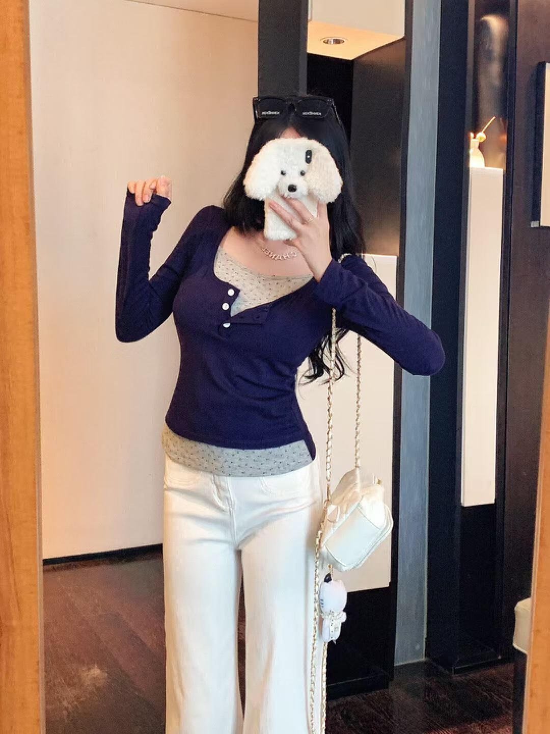 Vapetix Free Size-Free Size Oversized color-blocked two-piece button-down long-sleeve T-shirt for women, perfect for early autu – Bild 3