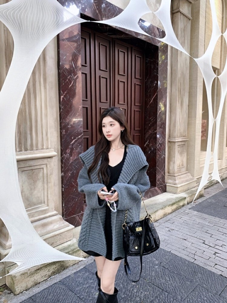 Vapetix Free Size-Free Size Women's Autumn/Winter New Arrival Korean-Style Loose, Effortless-Looking, High-End Thickened Cable- – Bild 7