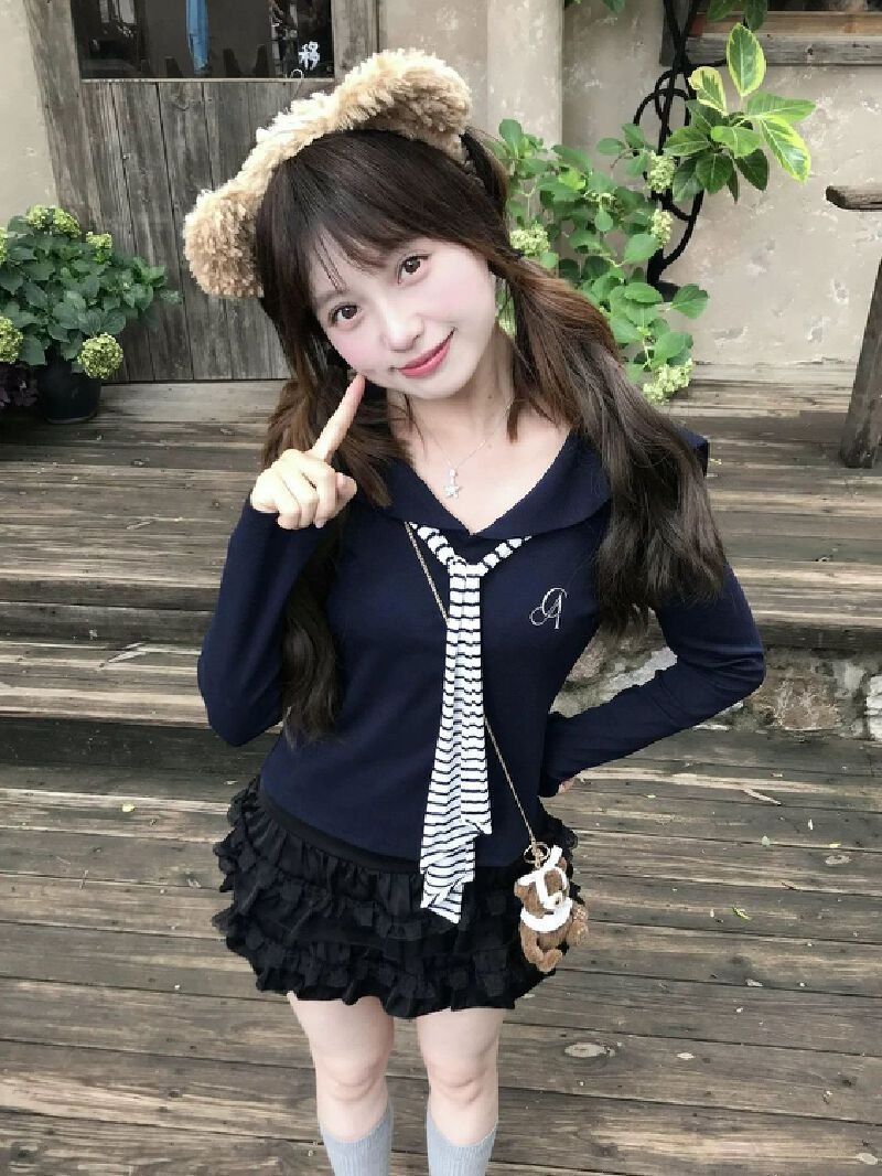 Vapetix S-XL 260g Rayon Modal Embroidered Striped Navy-Style Long-Sleeve T-Shirt for Women – Slim-Fit Base Layer – Bild 4