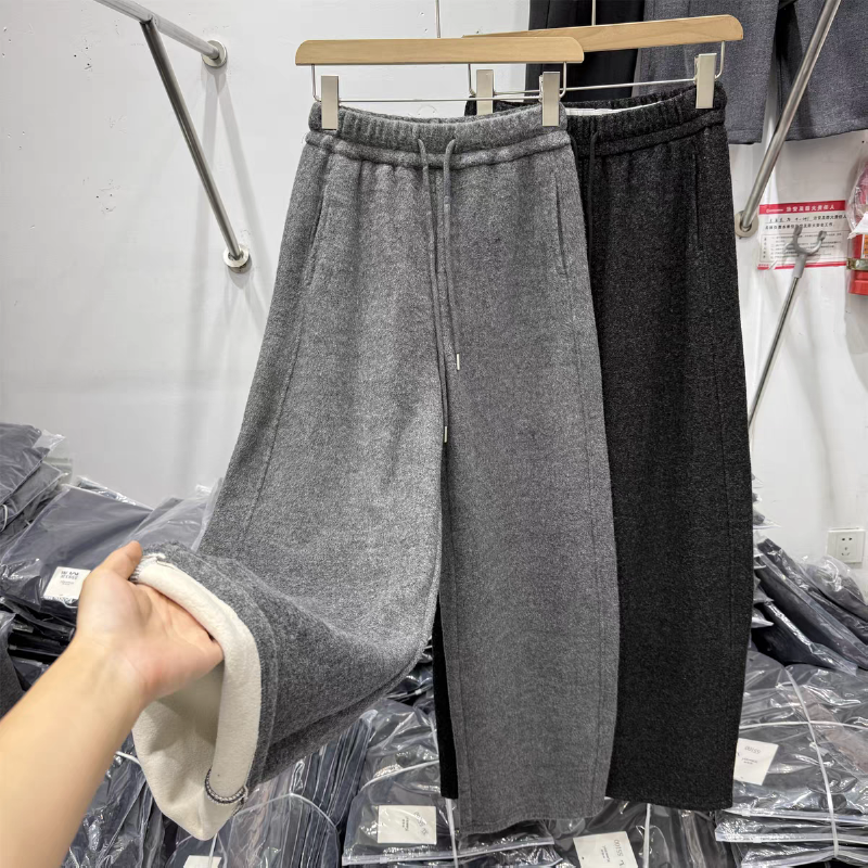 Vapetix M-2XL Women's Loose Straight-Cut Wool Knit Lounge Pants with Drawstring and Fleece Lining - New Autumn/Wi - 图片 7