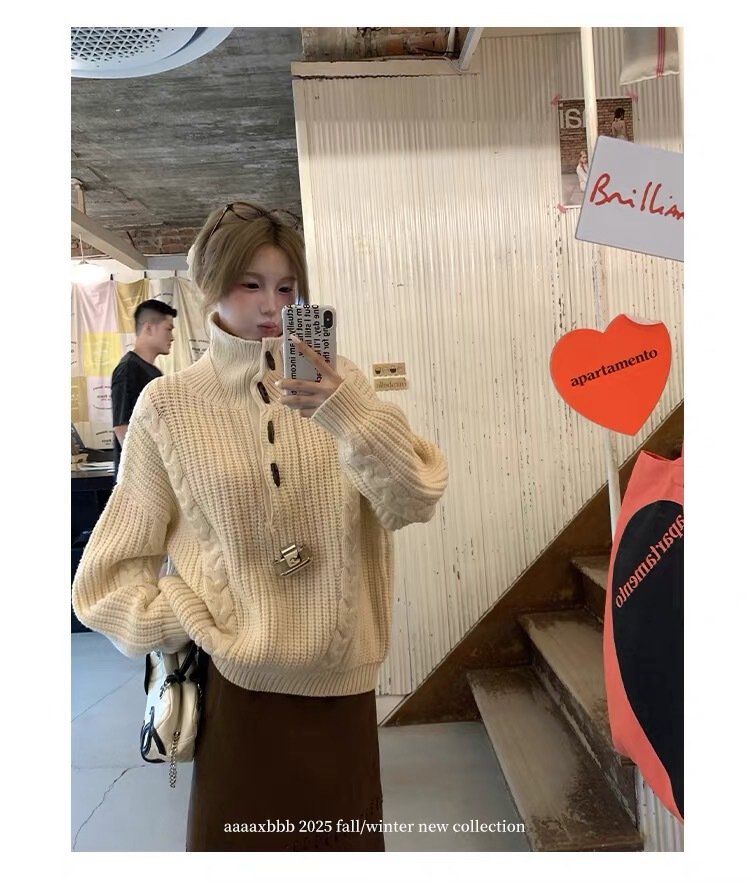 Vapetix Free Size-Free Size aaaaxbbb Jeju Orange Wine, Cane Sugar Knitted Sweater Hooded Button High Collar 2way Casual Korean – Bild 6