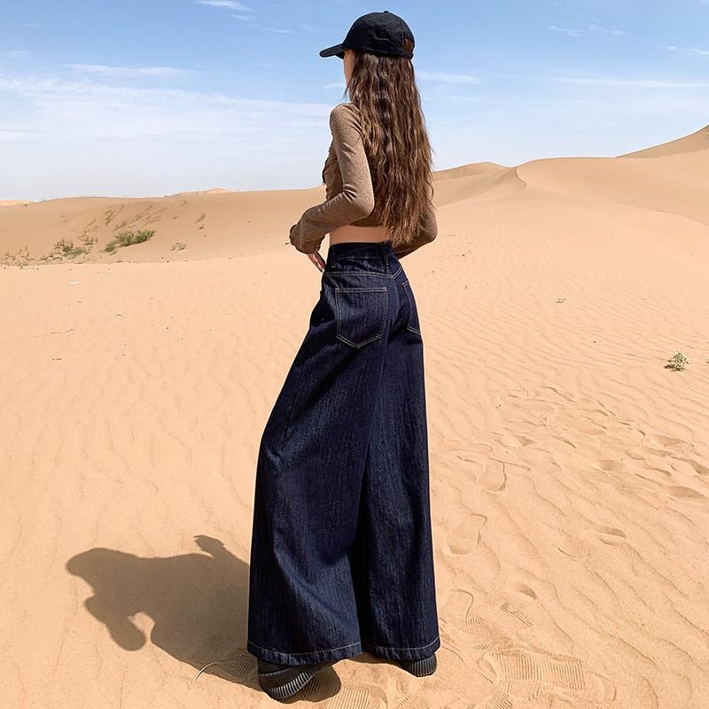 Vapetix XS-XL Autumn American Retro Non-Fading Loose Wide Leg Denim Jeans for Women, Flowy Leisure Drop-Waist Gro – Bild 4