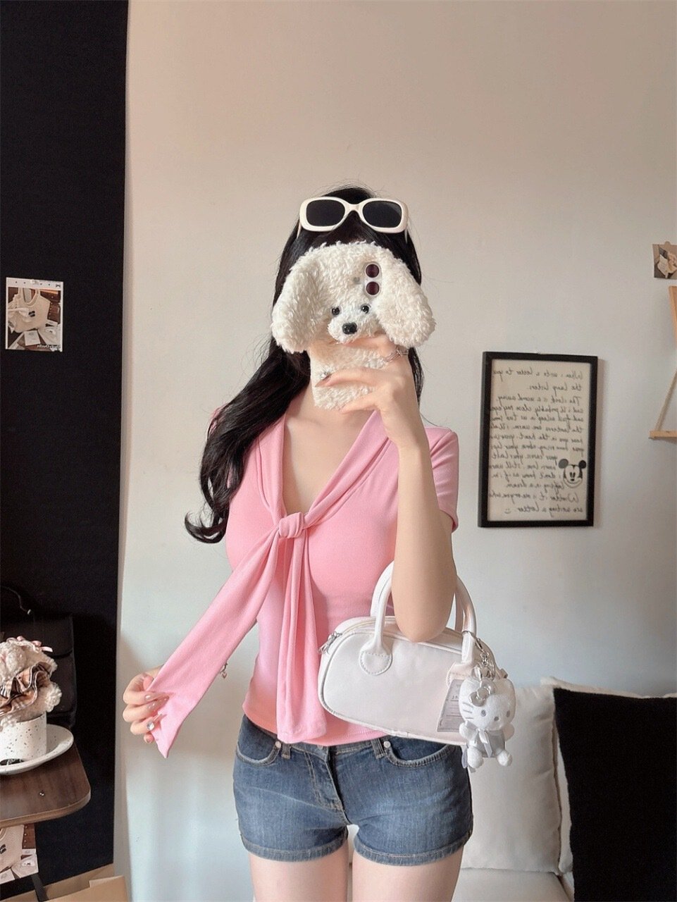 Vapetix Free Size-Free Size Detail New Pure Desire Mature Strappy Deep V-Neck Short Sleeve Versatile Slimming One-Piece with Br – Bild 6