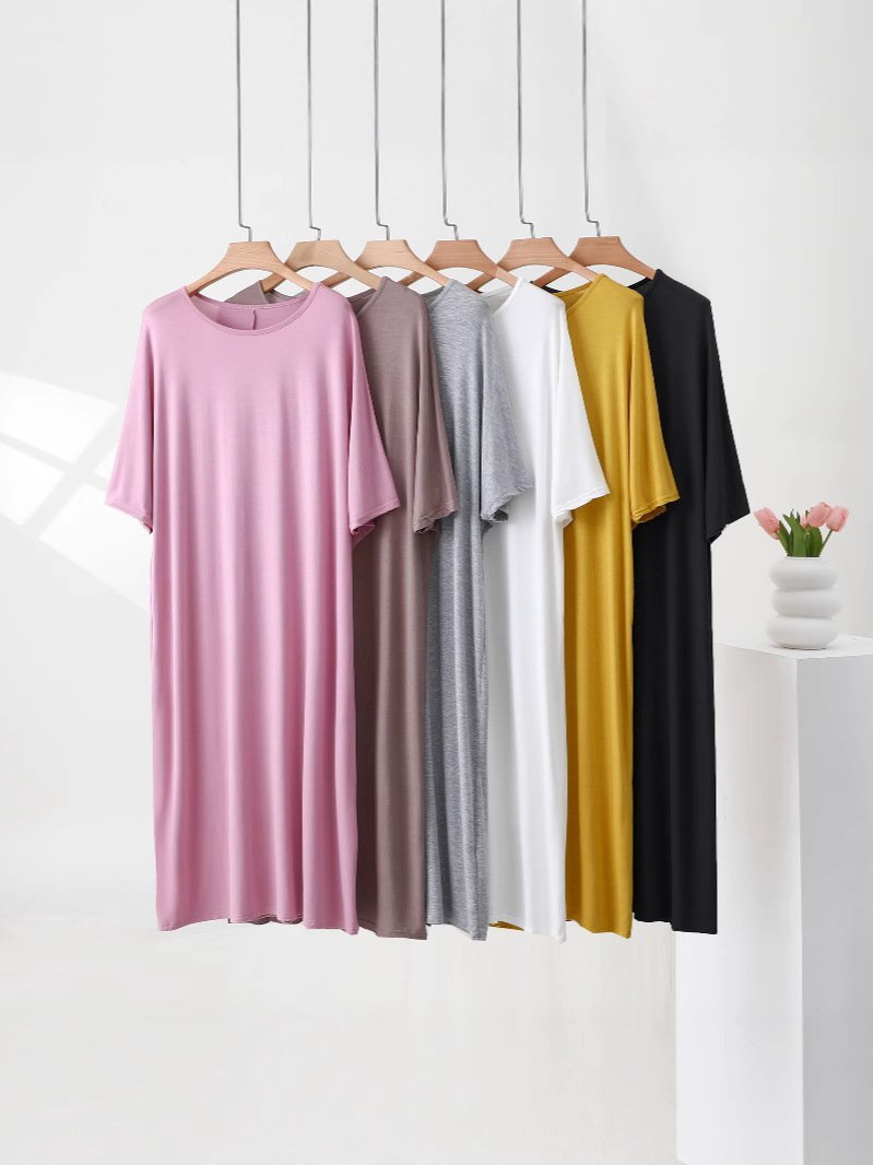 Vapetix Unisex size (120-200 lbs)-Unisex size (120-200 lbs) Women's Modal Short Sleeve Dress, Round Neck Nightgown, Loose Plus Size Home Dress, Thin Model