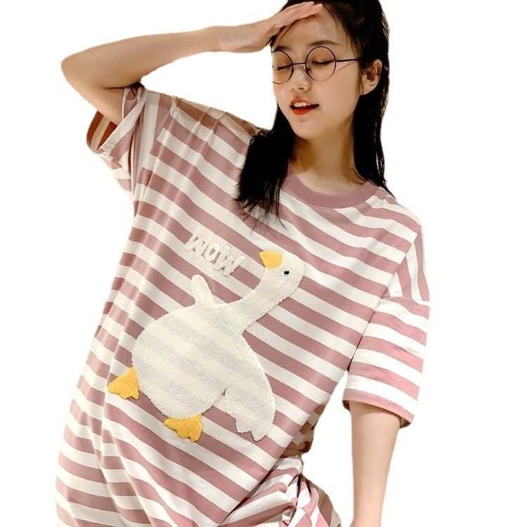 Vapetix M-Free Size Korean Version Southeast Asia Sweet White Goose Loose Summer New Women's Cute Cartoon Homecoming Cl