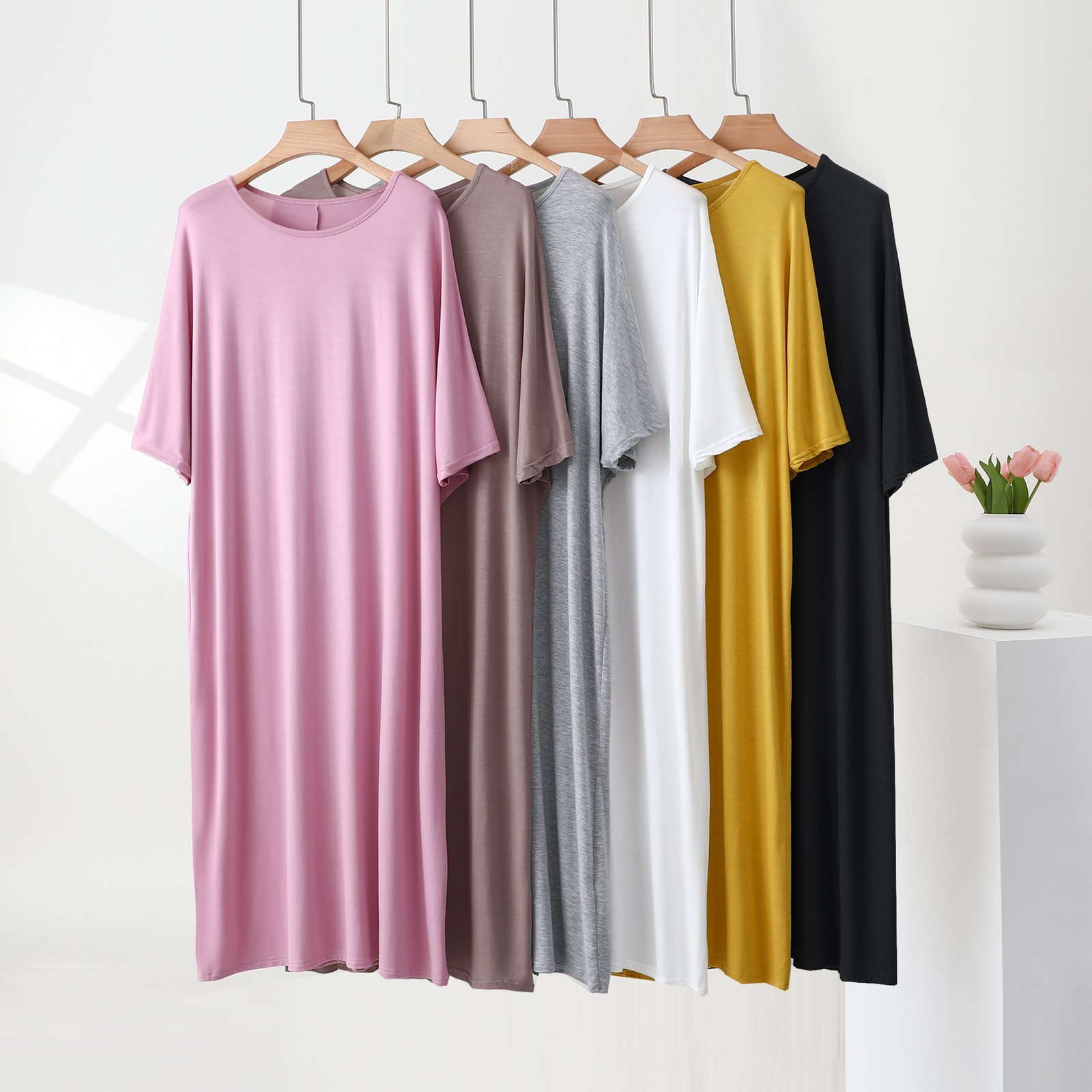 Vapetix Unisex size (120-200 lbs)-Unisex size (120-200 lbs) Women's Modal Short Sleeve Dress, Round Neck Nightgown, Loose Plus Size Home Dress, Thin Model – Bild 3