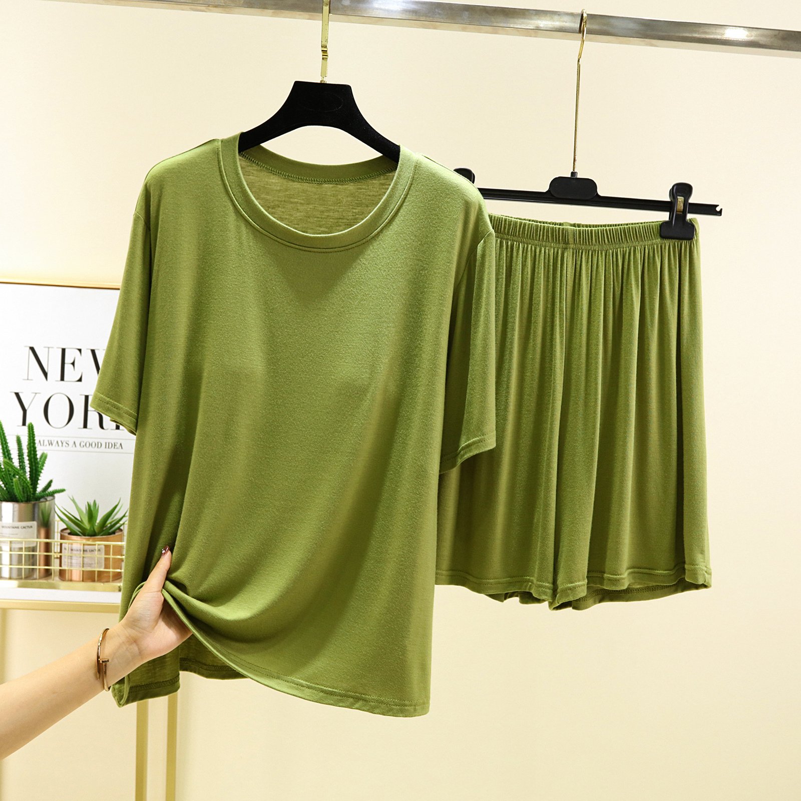 Vapetix L-XXL One-piece Bralette Round Neck Short Sleeve Shorts Homecoming Summer New Modal Loose Plus Size Casua