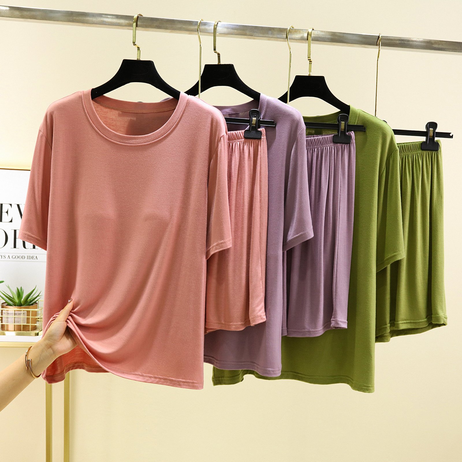 Vapetix L-XXL One-piece Bralette Round Neck Short Sleeve Shorts Homecoming Summer New Modal Loose Plus Size Casua – Bild 2