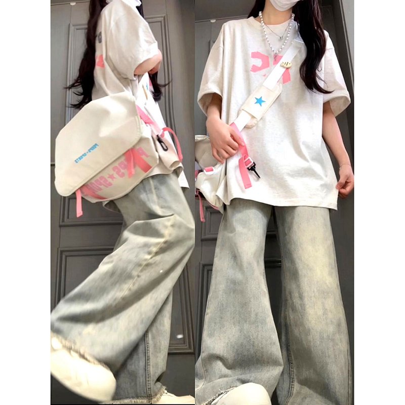 Vapetix XS-4XL American high street yellow mud wide-leg jeans for women in summer 2025 loose high waist straight t – Bild 4