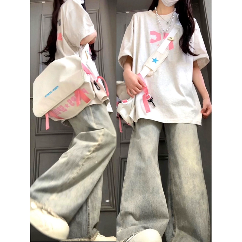 Vapetix XS-4XL American high street yellow mud wide-leg jeans for women in summer 2025 loose high waist straight t – Bild 8