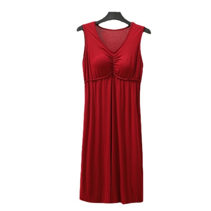 Vapetix Unisex size 80-120 lbs-Increase the weight by 120-150 pounds Korean-style Modal Dress for Women, One-Shoulder Sleep Dress with Built-in Bralette, V-Neck, Sleeve – Bild 2