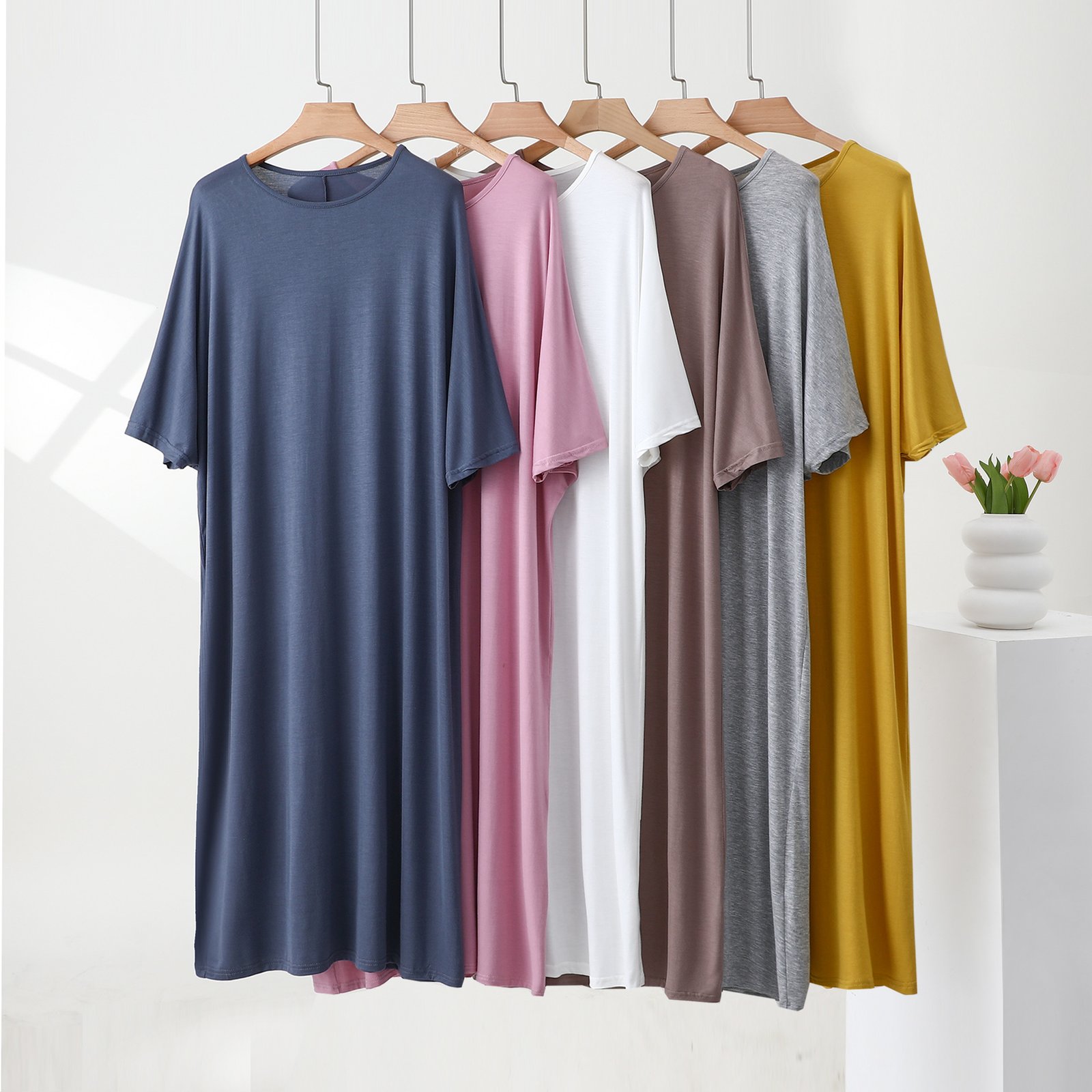 Vapetix Unisex size (120-200 lbs)-Unisex size (120-200 lbs) Women's Modal Short Sleeve Dress, Round Neck Nightgown, Loose Plus Size Home Dress, Thin Model – Bild 5