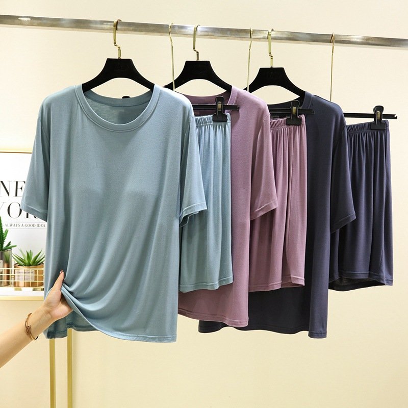 Vapetix L-XXL One-piece Bralette Round Neck Short Sleeve Shorts Homecoming Summer New Modal Loose Plus Size Casua – Bild 5